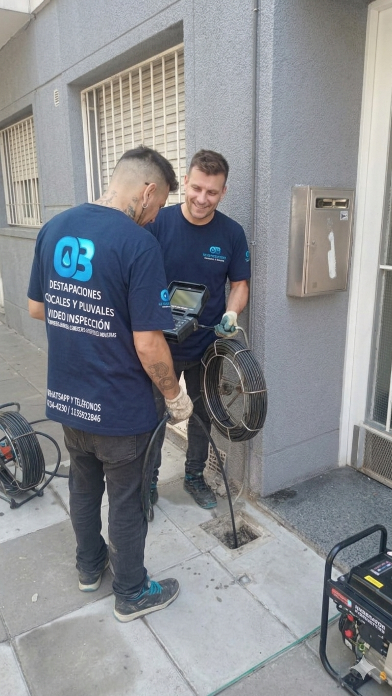 Técnicos de Destapaciones OB realizando inspección de cañerías